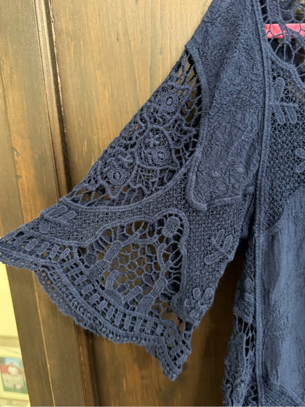 Cupio Crochet Lace Navy Blue Blouse size Medium Cottagecore - Picture 3 of 8